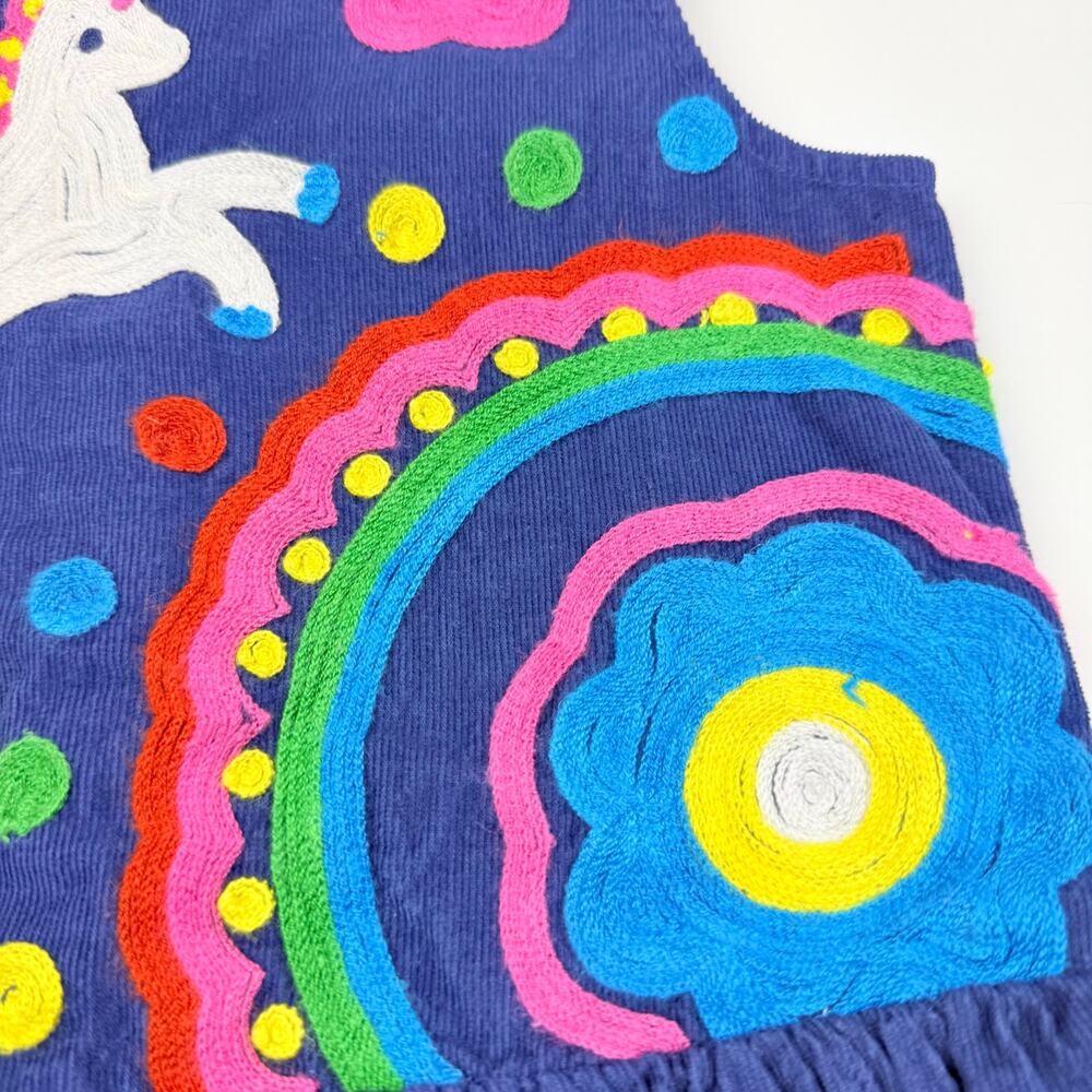 Mini Boden Navy Corduroy Embroidered Unicorn Pinafore Dress, Size 5-6 - Picture 2 of 8